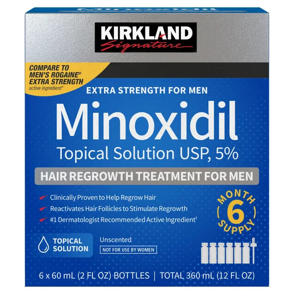 Kirkland 5% Minoxidil Extra Strength Liquid Hair Loss and Hair Regrowth Treatment 1-6 Month