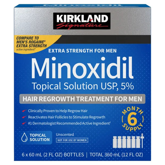 Kirkland 5% Minoxidil Extra Strength Liquid Hair Loss and Hair Regrowth Treatment 1-6 Month